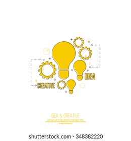 Electric lamp and gear. Bulb light idea. 