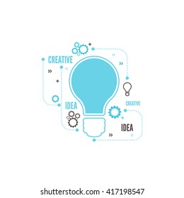 Lámpara eléctrica y engranaje. Idea de luz de bombilla. 