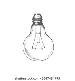 Ilustração gráfica de lâmpada elétrica. Lâmpada de vidro incandescente. Vetor. Para representar energia ou ideia, inovação em design. 