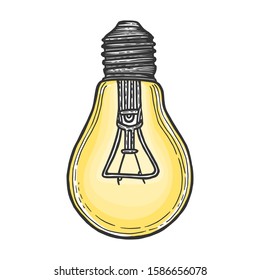 Electric lamp sketch engraving vector illustration. T-shirt apparel print design. Scratch board style imitation. Black and white hand drawn image.
