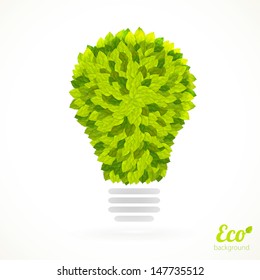 Electric lamp symbol with leaves texture. Vector illustration.