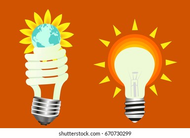 Electric lamps, eco concept vector illustration
