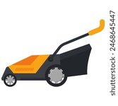 Electric lawn mower vector cartoon illustration isolated on a white background.