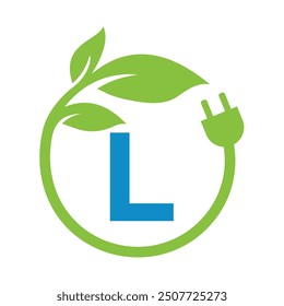Electric Leaf Logo combine with letter L vector template