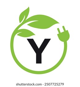 Electric Leaf Logo combine with letter Y vector template