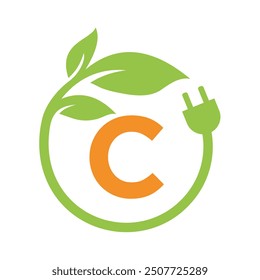Electric Leaf Logo combine with letter C vector template