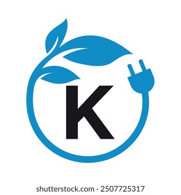 Electric Leaf Logo combine with letter K vector template