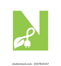  Electric Leaf Logo combine with letter N vector template