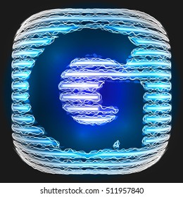 Electric letter G electric. Interlaced lightning font with blue letters on black