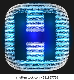 Electric letter H electric. Interlaced lightning font with blue letters on black