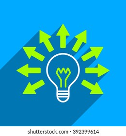 Electric Light Arrows long shadow vector icon. Style is a flat electric light arrows iconic symbol on a blue square background.