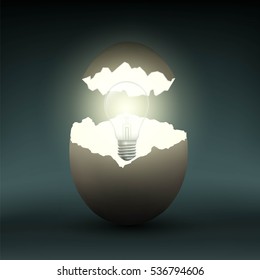 Electric light bulb in a chicken egg. Stock vector illustration.