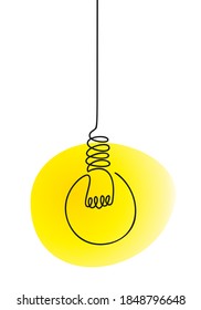 Electric light bulb continuous one line drawing bright yellow gradient, Vector minimalist linear lamp illustration made of single line banner template