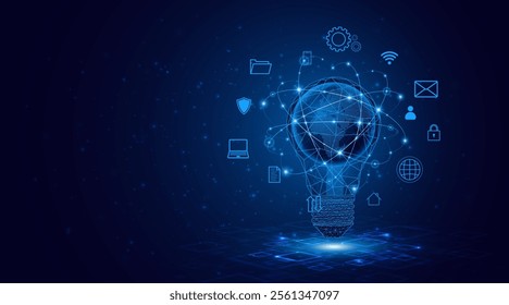 Electric light bulb or creative light bulb with a globe or world map inside. Global internet connection concept for business Advanced digital technology
