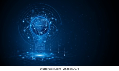 Electric light bulb or creative light bulb with a globe or world map inside. Global internet connection concept for business Advanced digital technology	