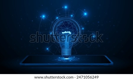 Electric light bulb or creativity on tablet or smartphone. Global internet connectivity concept for business Advanced digital technology. Saving electricity and energy
