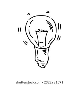 Icono del doodle de la bombilla eléctrica. Ilustración vectorial. 