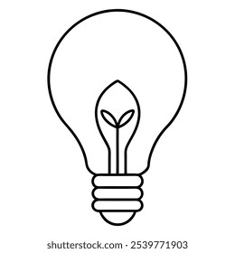 Electric light bulb. Eco idea metaphor. Continuous line drawing. Vector illustration on white background