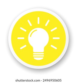 Electric light bulb flat icon. Vector white glyph on yellow background.