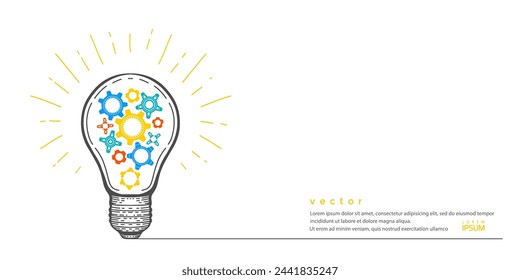 Electric light bulb. Gears rotating.Concept idea. Vector illustration.