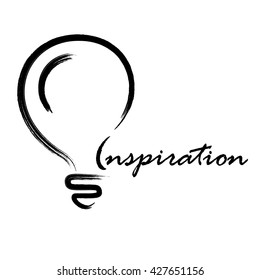Electric light bulb from hand drawn black brush isolated on a white background