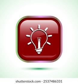 Ilustración de diseño de icono de bombilla eléctrica, Icono de idea creativa, Diseño de Botón cuadrado de color rojo