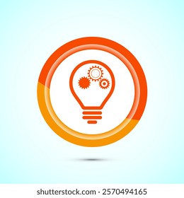 Electric light bulb icon design illustration, Creative idea icon, Orange color button design