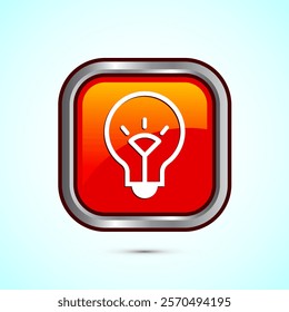 Electric light bulb icon design illustration, Creative idea icon, Orange color square button design