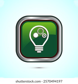 Electric light bulb icon design illustration, Creative idea icon, Green color square button design