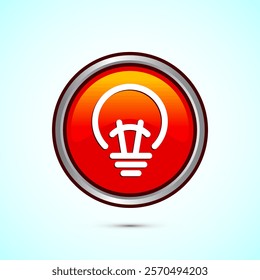 Electric light bulb icon design illustration, Creative idea icon, Orange color round button design