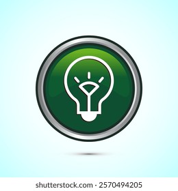 Electric light bulb icon design illustration, Creative idea icon, Green color round button design