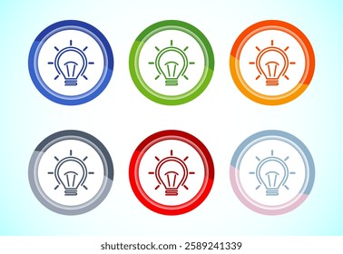 Electric light bulb icon design illustration, Creative idea icon, 6 color button design set