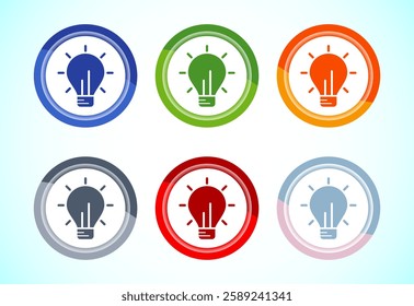 Electric light bulb icon design illustration, Creative idea icon, 6 color button design set