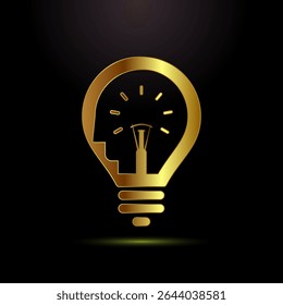 Electric light bulb icon design illustration, Creative idea icon sign symbol in gold color style