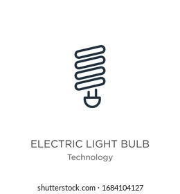 Icono de la bombilla eléctrica. Icono de contorno de bombilla eléctrica lineal delgada aislado en fondo blanco de la colección de tecnología. Signo vectorial de línea, símbolo para web y móvil