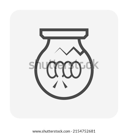 Electric light bulb, lightbulb failure vector icon. May called blackout, not working. Include break, explosion or shattered glass. Causes of old, burnt, crash. Concept for thoughtless idea, useless.
