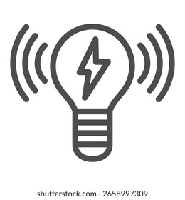 Lâmpada elétrica com relâmpago, ícone de linha de sinal sem fio, conceito de dispositivo inteligente, sinal de lâmpada no fundo branco, ícone de estilo de contorno para design móvel e web. Gráficos vetoriais
