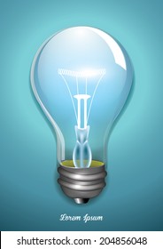Electric light bulb on blue background. Vector background.