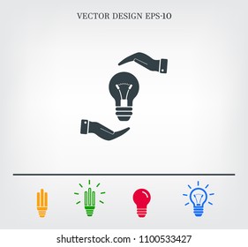 Electric light bulb in the palms, vector icon.