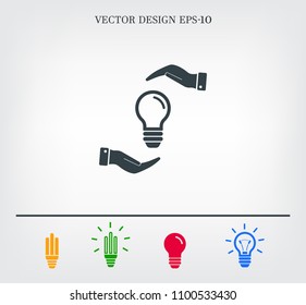 Electric light bulb in the palms, vector icon.