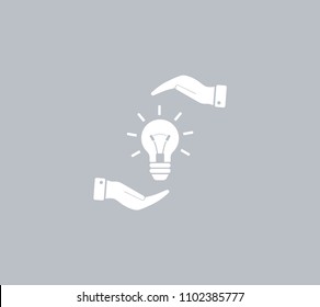 Electric light bulb in the palms, vector icon.