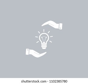 Electric light bulb in the palms, vector icon.