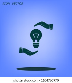 Electric light bulb in the palms, vector icon.