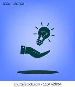Electric light bulb in the palms, vector icon.