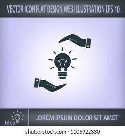 Electric light bulb in the palms, vector icon.