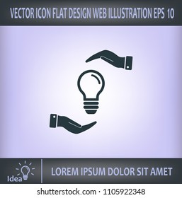 Electric light bulb in the palms, vector icon.