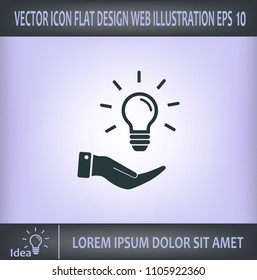 Electric light bulb in the palms, vector icon.