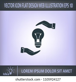 Electric light bulb in the palms, vector icon.
