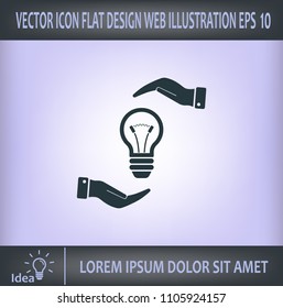 Electric light bulb in the palms, vector icon.