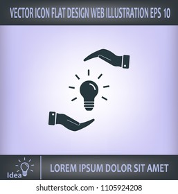 Electric light bulb in the palms, vector icon.